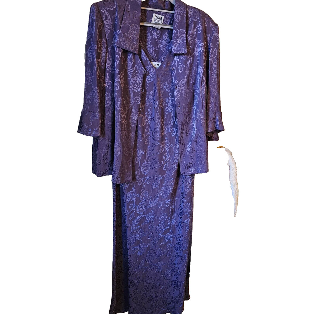 R&M Richards 2 Pc Jacquard Dress Set Purple Dress & Formal Jacket Size 16W
